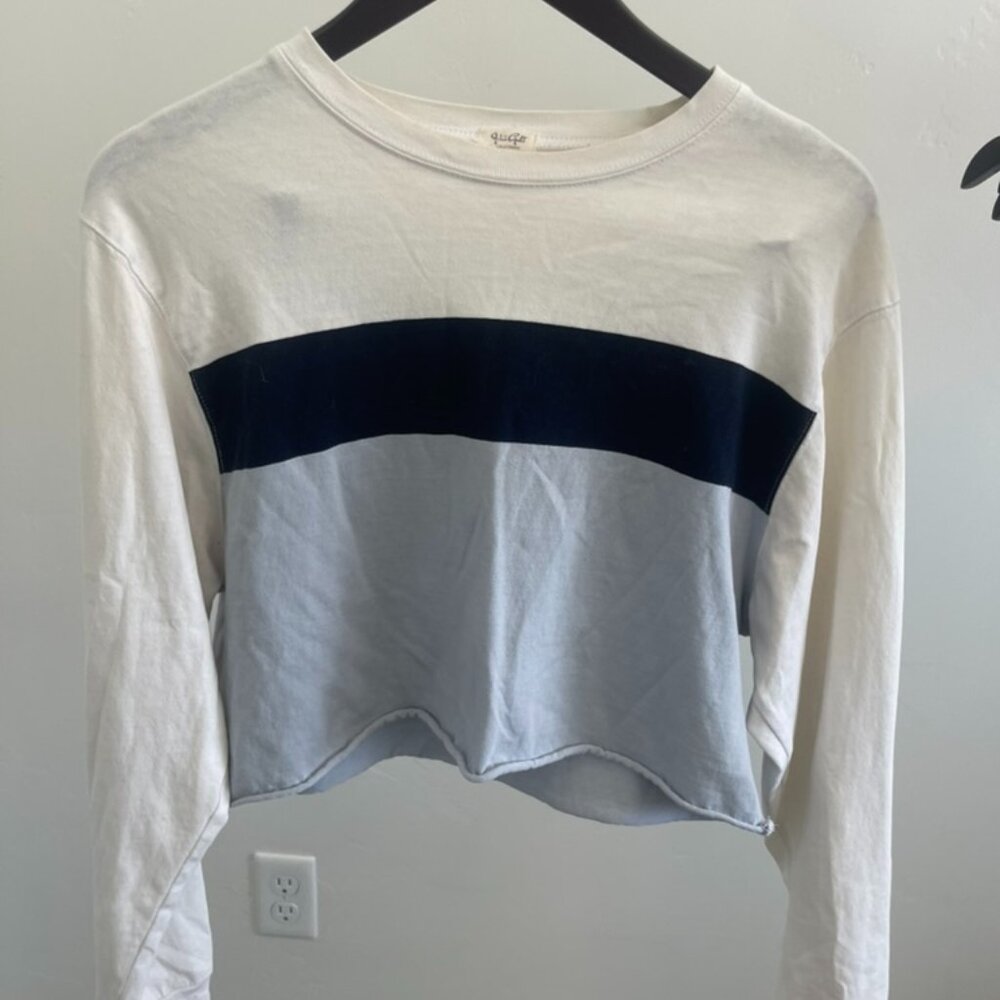 John Galt Brandy Melville Colorblock Blue Crop Top Long Sleeve Shirt
